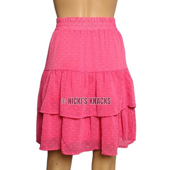Haver London Hot Pink Swiss Dot Tiered Ruffle Mini Skirt Festival Style Size S - Picture 6 of 11
